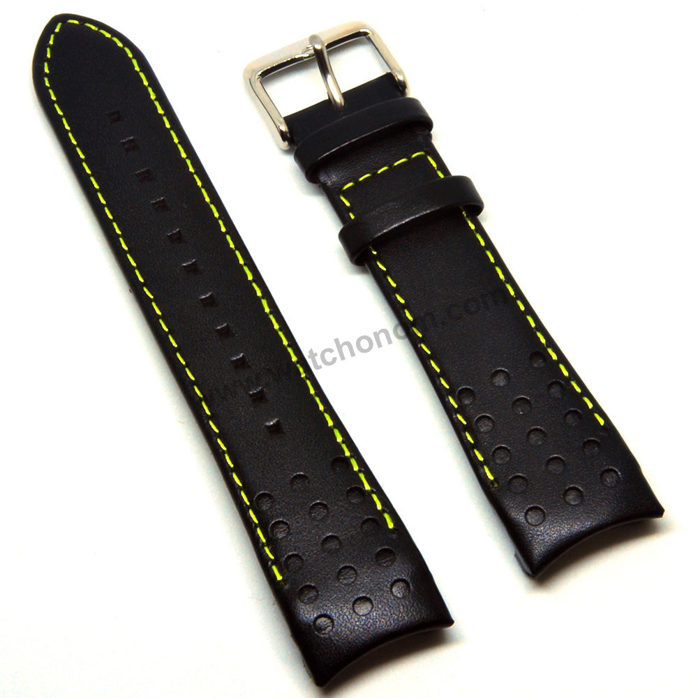 21mm Handmade Black Genuine Leather Watch Band Strap Compatible