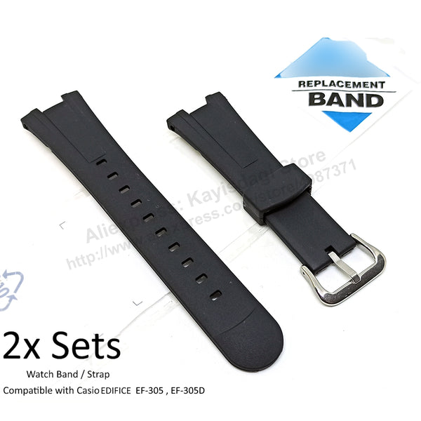 2x SETS Black Rubber Watch Band / Strap Compatible for Casio Edifice EF-305 , EF-305D