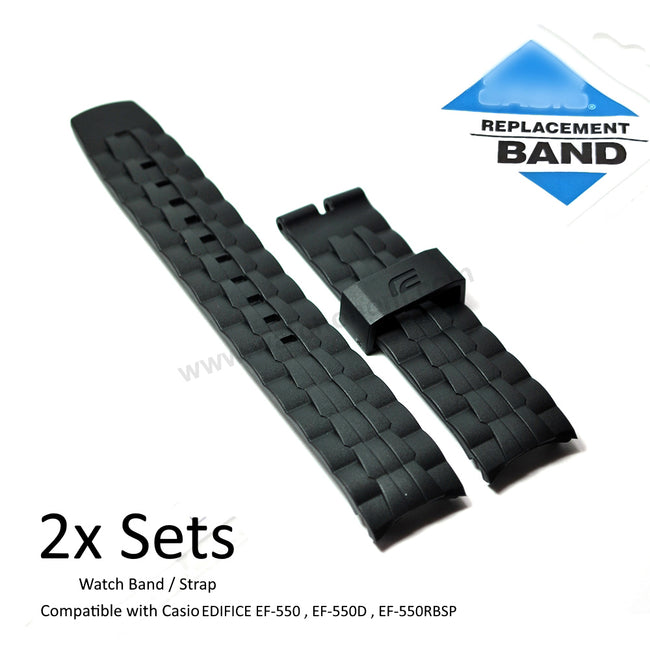 2x SETS Black Rubber Watch Bands Straps Belts Fits with Casio Edifice watchonom