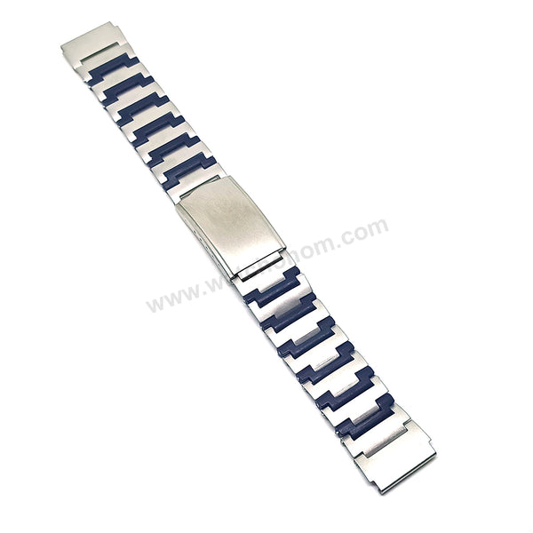 Fits/For Casio AW-45D - 18mm Navy Blue Rubber Metal - Stainless Steel Watch Band / Strap Bracelet