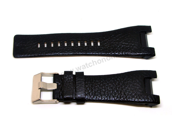 Fits/For Diesel Bugout DZ1215 , DZ1881 , DZ4287  -  32mm Black Genuine Leather Replacement Watch Band Strap