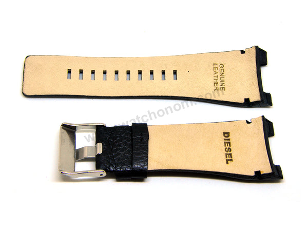 Fits/For Diesel Bugout DZ1215 , DZ1881 , DZ4287  -  32mm Black Genuine Leather Replacement Watch Band Strap