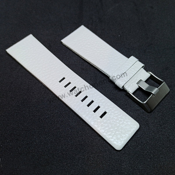 Fits/For Diesel DZ1405 , DZ1476 Master Chief - 27mm White Genuine Leather Watch Band Strap Belt