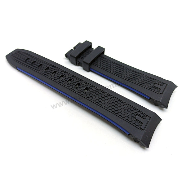 23mm Black Rubber with Blue Lines Replacement Watch Strap Band fits with Tissot PRS 516 T079427