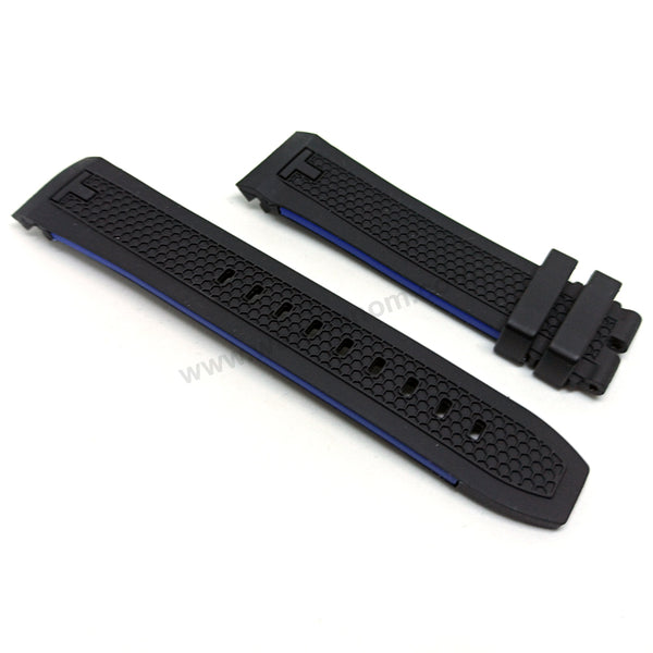 23mm Black Rubber with Blue Lines Replacement Watch Strap Band fits with Tissot PRS 516 T079427