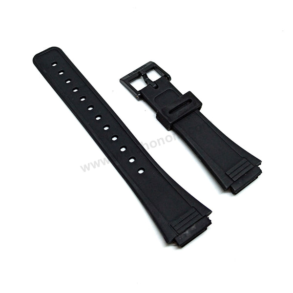 Fits/For Casio AQ-47 - 18mm Black Rubber Silicone Replacement Watch Band Strap Belt