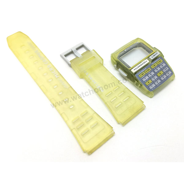 NOS Genuine Casio Micro Cosmos DBC-63MC-9T Telememo 50 - Transparent Light Green Rubber Watch Band Strap Belt - Case Bezel Set