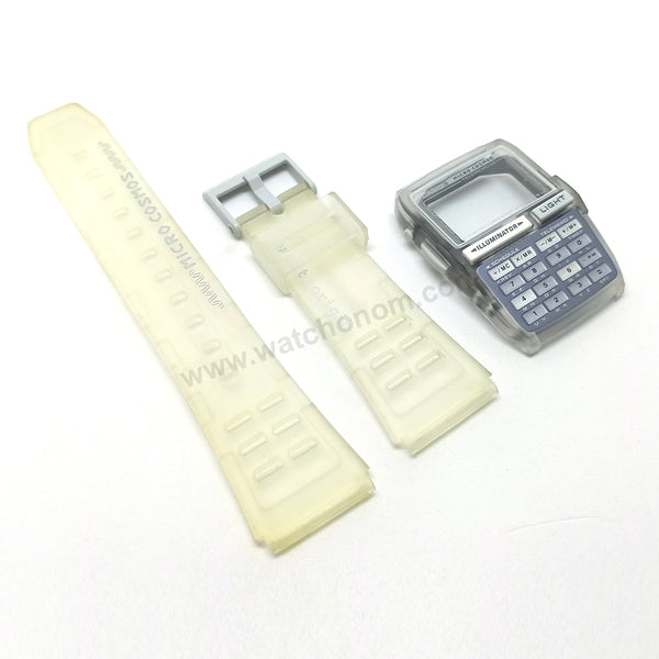 NOS Genuine Casio Micro Cosmos DBC-63MC Telememo 50 Transparent Gray Rubber Watch Band Strap - Case Bezel Set