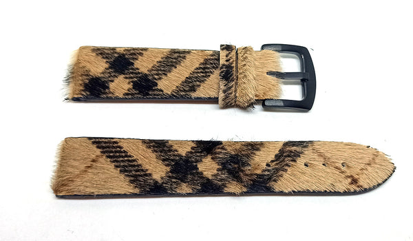 Fits/For Burberry - 22mm Light Brown Hairy Skin Genuine Leather Replacement Watch Band Strap