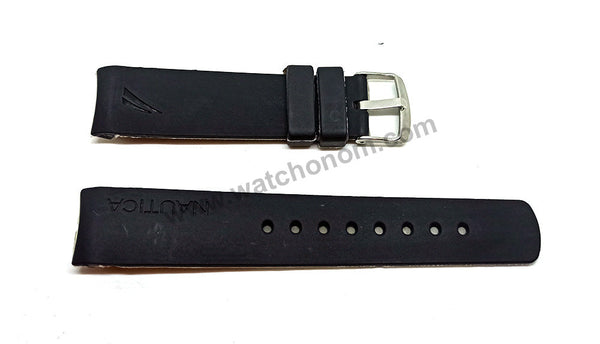 Fits/For Nautica A31506G , A13011G , A13014G , A15559G , A17579G - 22mm Black Rubber Silicone Replacement Watch Band Strap