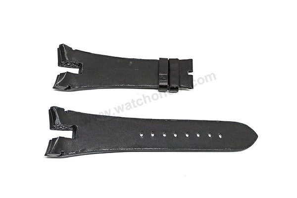 28mm Handmade Black Genuine Leather Watch Band Strap Compatible For Seiko Arctura 7L22-0AW0 - SNL059P9 , 7T62-0JS0 - SNAD10P1