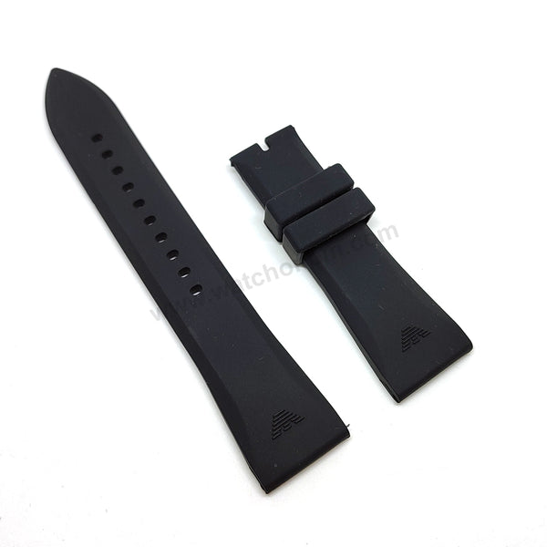 Fits/For Emporio Armani AR4237 , AR4239 , AR0349 , AR0499 - 24mm Black Rubber Silicone Replacement Watch Band Strap Belt