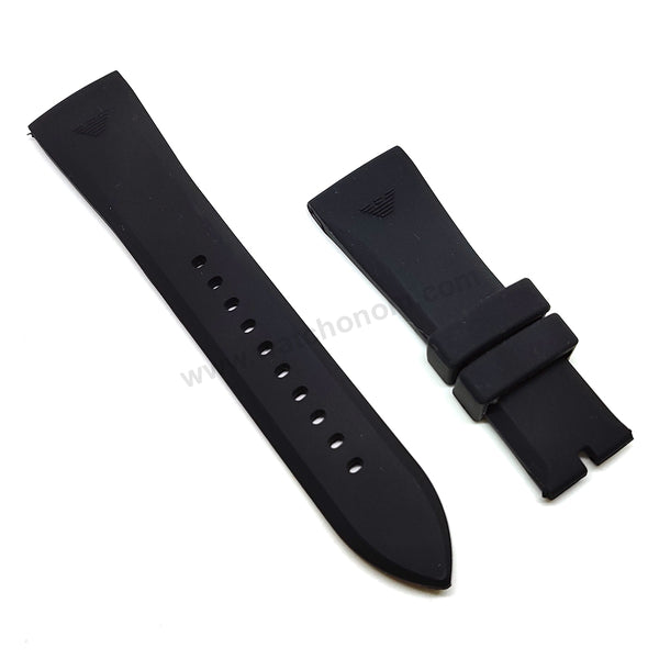 Fits/For Emporio Armani AR4237 , AR4239 , AR0349 , AR0499 - 24mm Black Rubber Silicone Replacement Watch Band Strap Belt