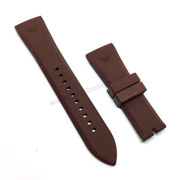 Fits/For Emporio Armani AR0348 , AR0337 , AR0338 - 24mm Brown Rubber Silicone Replacement Watch Band Strap Belt