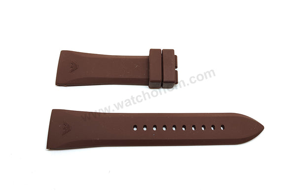 Fits/For Emporio Armani AR0348 , AR0337 , AR0338 - 24mm Brown Rubber Silicone Replacement Watch Band Strap Belt