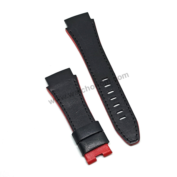 Handmade Black with Red , Orange Line Leather Watch Strap Band Comp. for Seiko Sportura Honda 7T62-0HV0 - SNAC03P1 , SNAC03J1