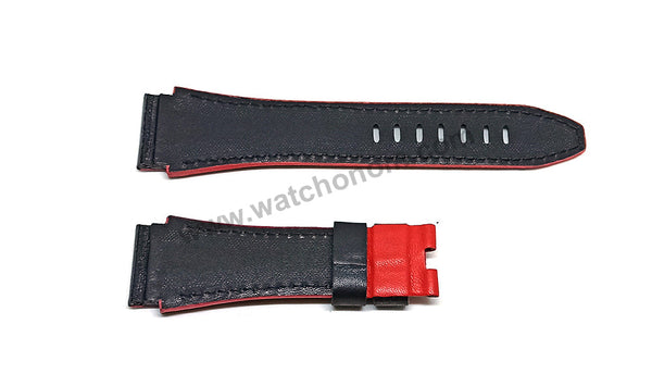 Handmade Black with Red , Orange Line Leather Watch Strap Band Comp. for Seiko Sportura Honda H024-00A0 - SNJ021P1