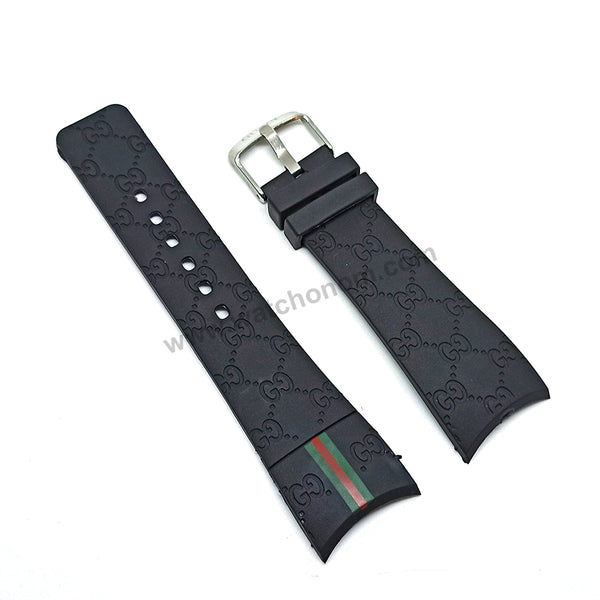 26mm Black Rubber Watch Band / Strap Compatible with Gucci YA114-2/071 i-gucci digital watch 114, 114-2, YA114207, 316L