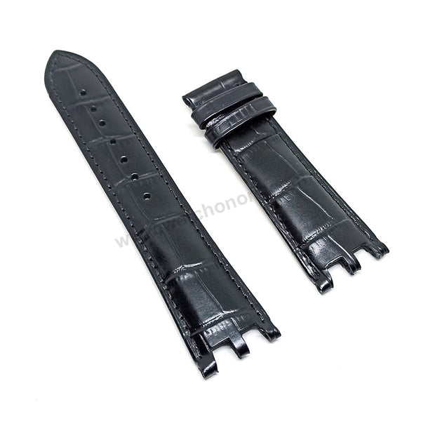 24mm Black Genuine Leather Watch Band Strap Compatible for Versace V-Race VEAK00118 , VAL010016