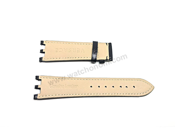 24mm Black Genuine Leather Watch Band Strap Compatible for Versace V-Race 29G98D535S009 , VEAK00118