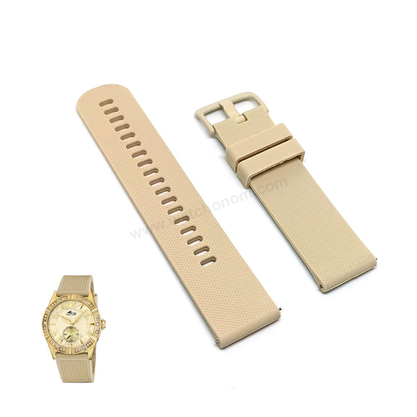 Fits/For Lotus 15762/2 with Beige Silicone/Rubber Replacement Watch Band Strap Belt