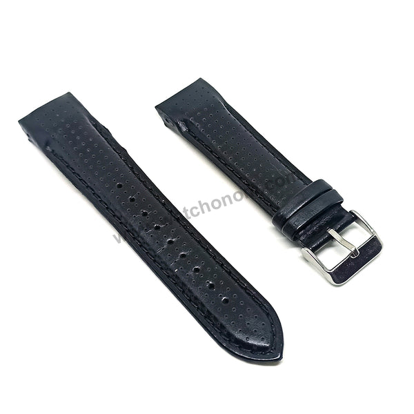 Compatible for Aviator AVW5839G4 , AVW5839G115 , AVW5839G45 , AVW1900G242 - 22mm Black Leather Curved End Replacement Military Watch Band / Strap