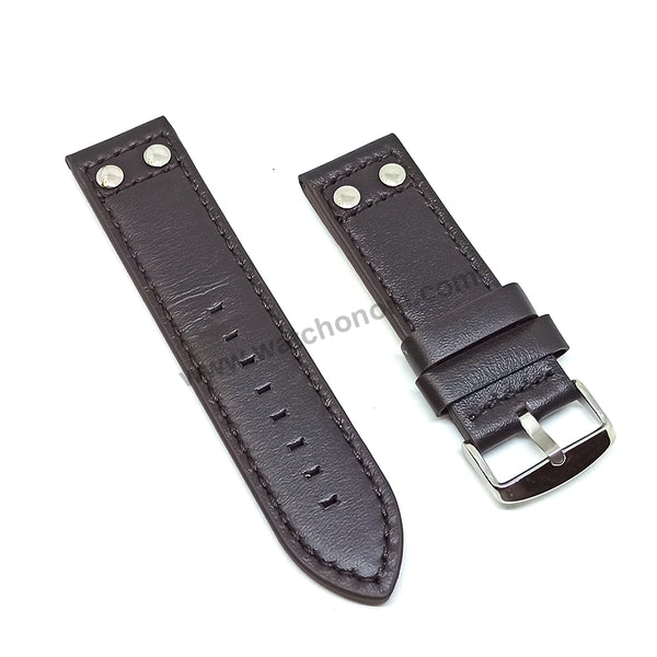 Fits/For Luminox , TW Steel , Aviator / Pilot - 24mm DARK Brown Rivet Genuine Leather Replacement Watch Band Strap