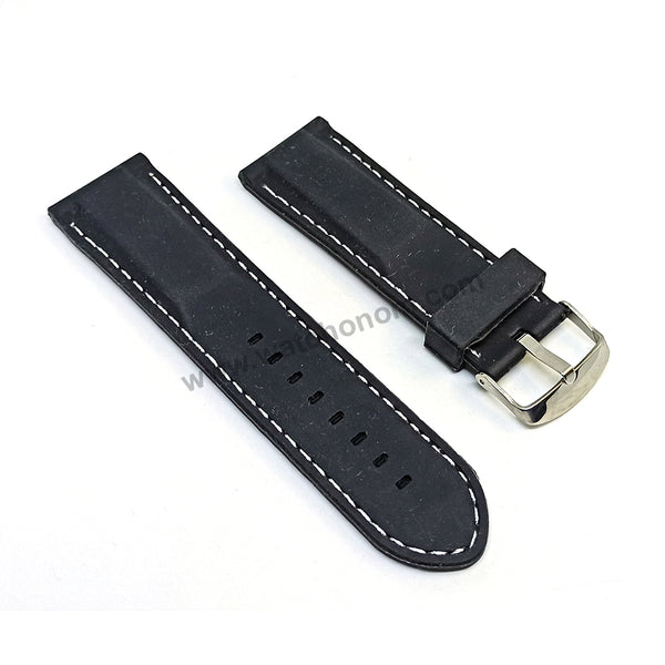 26mm Black Rubber / Soft Silicone White Stitching Replacement Watch Band Strap