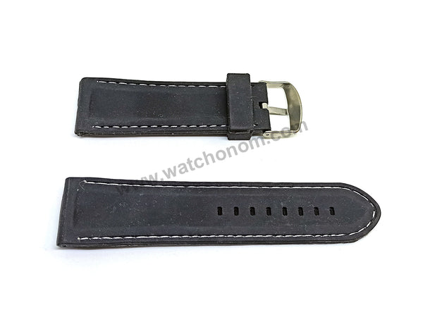 26mm Black Rubber / Soft Silicone White Stitching Replacement Watch Band Strap