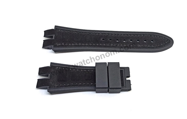 Fits / For Roger Dubuis Excalibur - 19mm Black Suede / Nubuck on Rubber Replacement Watch Band Strap