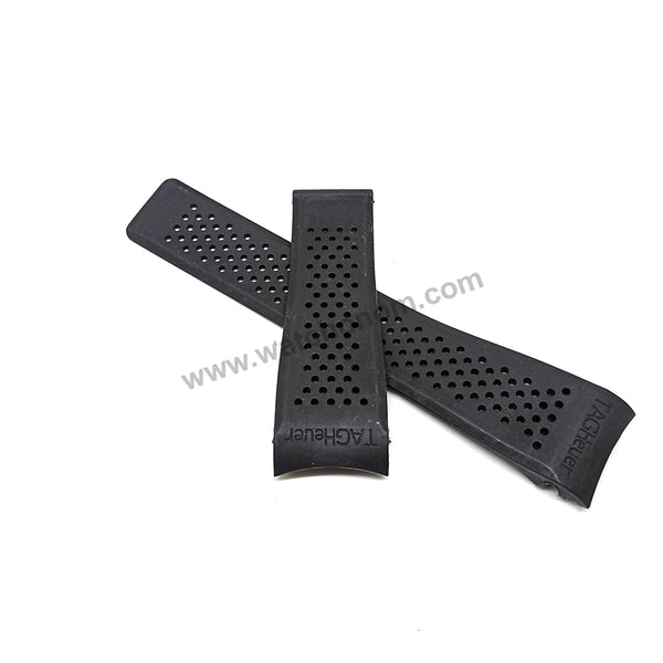 24mm Black Perforated Rubber Body Replacement Watch Strap Band Fits Tag Heuer