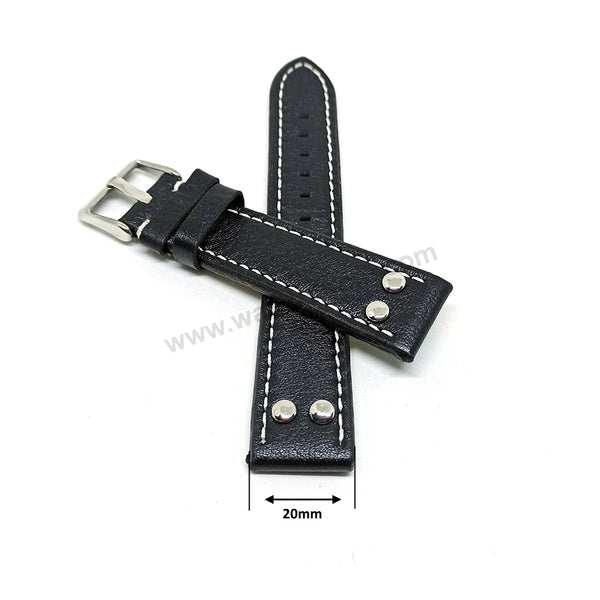 Fits/For Luminox , Aviator / Pilot - 20mm Black Rivet Genuine Leather Replacement Watch Band Strap