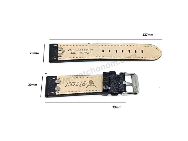 Fits/For Luminox , Aviator / Pilot - 20mm Black Rivet Genuine Leather Replacement Watch Band Strap