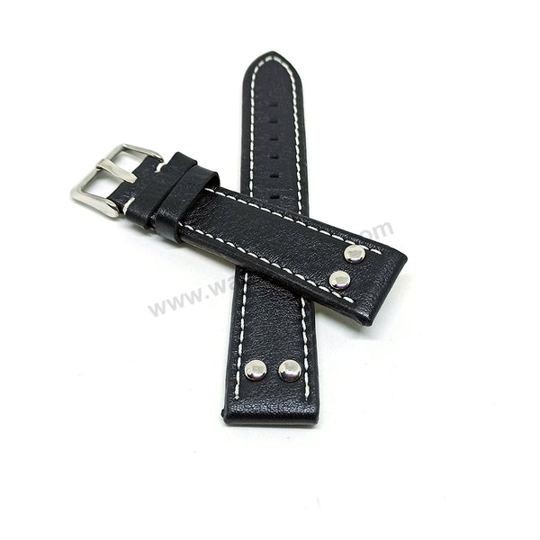 Fits/For Luminox , Aviator / Pilot - 20mm Black Rivet Genuine Leather Replacement Watch Band Strap