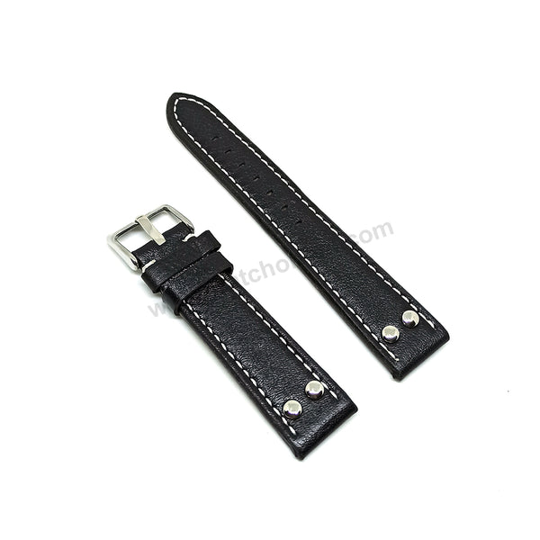 Fits/For Luminox , Aviator / Pilot - 20mm Black Rivet Genuine Leather Replacement Watch Band Strap