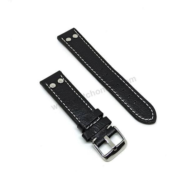 Fits/For Luminox , Aviator / Pilot - 20mm Black Rivet Genuine Leather Replacement Watch Band Strap