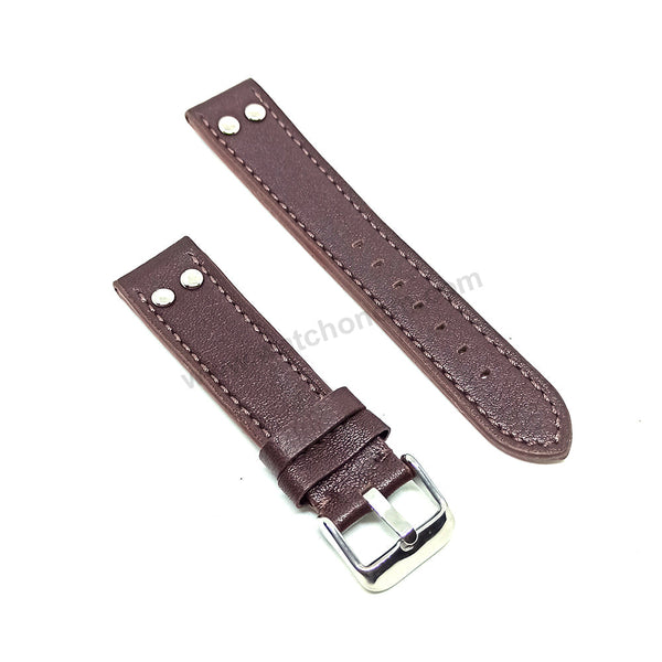 Fits/For Luminox , Aviator / Pilot - 20mm Brown Rivet Genuine Leather Replacement Watch Band Strap