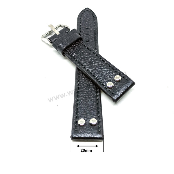 Fits/For Luminox , Aviator / Pilot - 20mm Black Rivet Genuine Leather Replacement Watch Band Strap