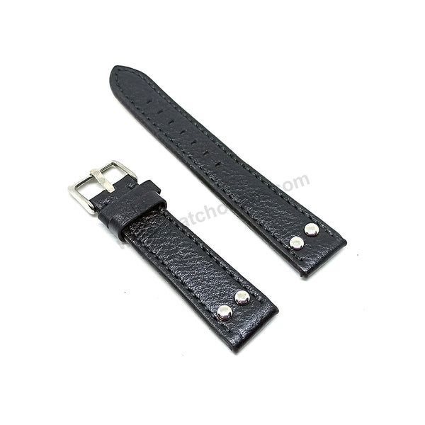 Fits/For Luminox , Aviator / Pilot - 20mm Black Rivet Genuine Leather Replacement Watch Band Strap