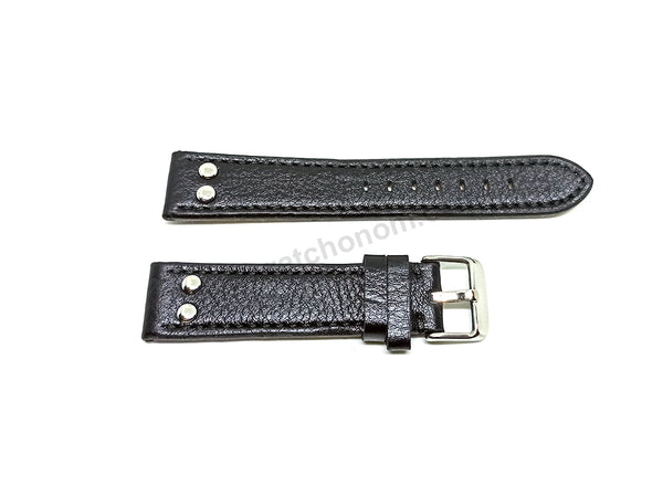 Fits/For Luminox , Aviator / Pilot - 20mm Black Rivet Genuine Leather Replacement Watch Band Strap