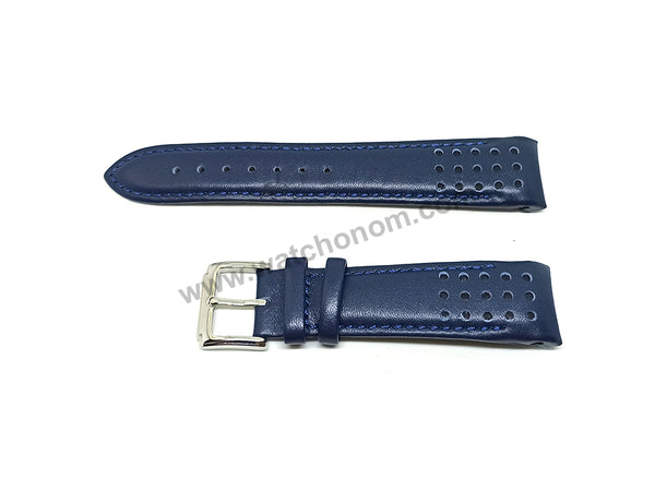 21mm Navy Blue Genuine Leather Watch Band Strap Compatible For Seiko Sportura 7T62-0LC0 - SNAE91P1 - Chronograph