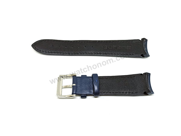 21mm Navy Blue Genuine Leather Watch Band Strap Compatible For Seiko Sportura 7T62-0LC0 - SNAE91P1 - Chronograph