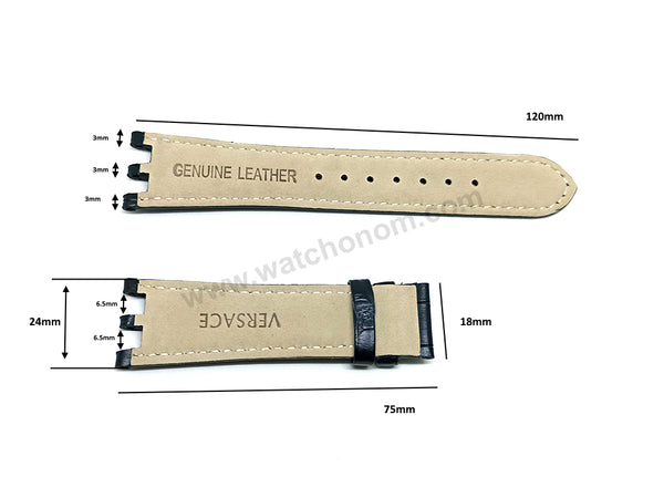 22mm Black Genuine Leather Watch Band Strap Compatible for Versace V-Race 29C , 29Q