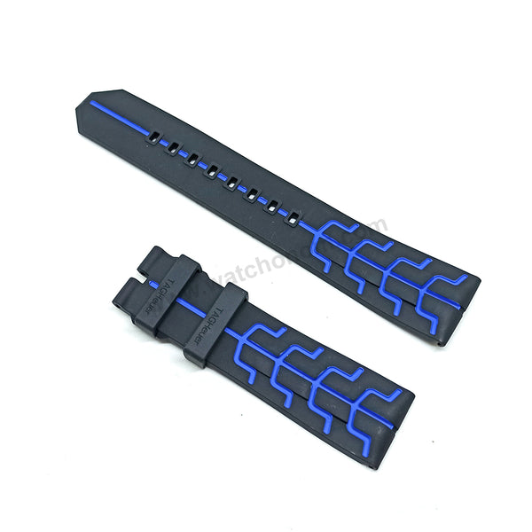 22mm Black Rubber/Silicone with Blue Line Replacement Watch Strap Band Fits with Tag Heuer Formula 1  Senna