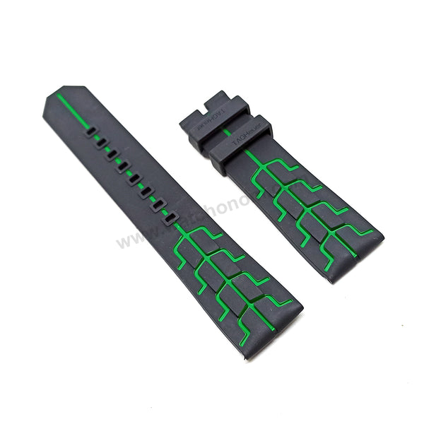 22mm Black Rubber/Silicone with Green Line Replacement Watch Strap Band Fits with Tag Heuer Formula 1  Senna
