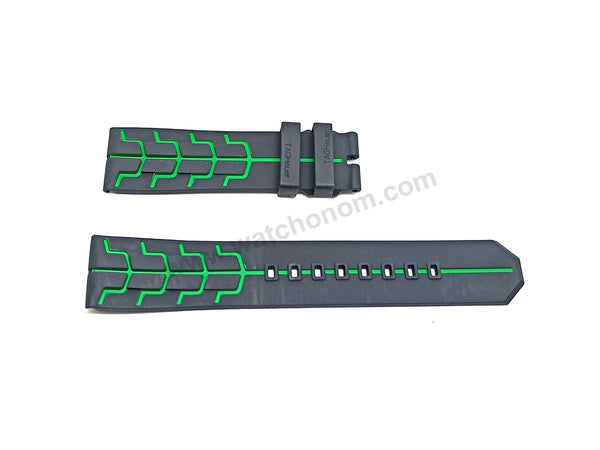 22mm Black Rubber/Silicone with Green Line Replacement Watch Strap Band Fits with Tag Heuer Formula 1  Senna