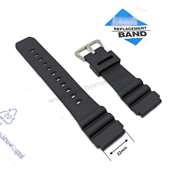 Fits/For Casio DW-3000C , MD-703 , MD-705 , MDV-106 , MTD-1065B , MTD-1066B - 22mm Black Rubber Replacement Watch Band Strap