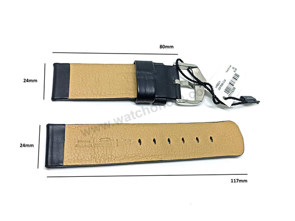 Hirsch Aviator 02075050-2 - 24mm extravagant Black Genuine Leather Watch Band Strap