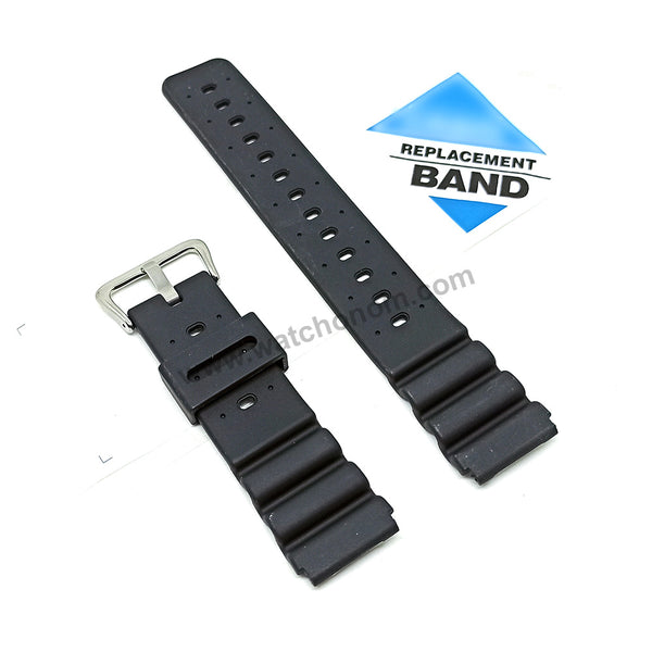 Fits/For Casio W-900 , DW-2500 , PGW-92 , LED-100 - 20mm Black Rubber Replacement Watch Band Strap