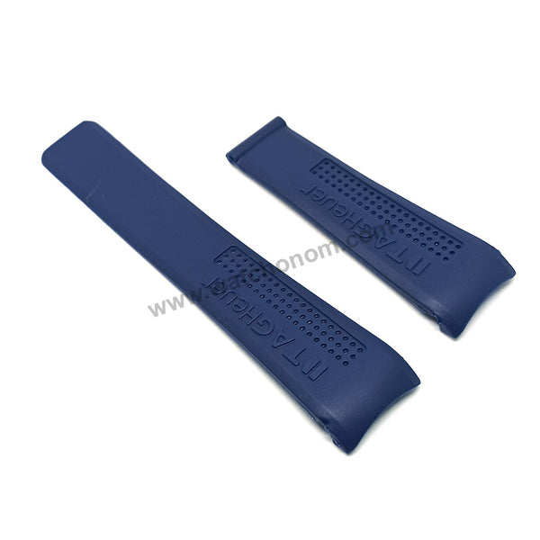 24mm Navy Blue Rubber/Silicone with Curved End Perforated Replacement Watch Strap Band Fits with Tag Heuer
